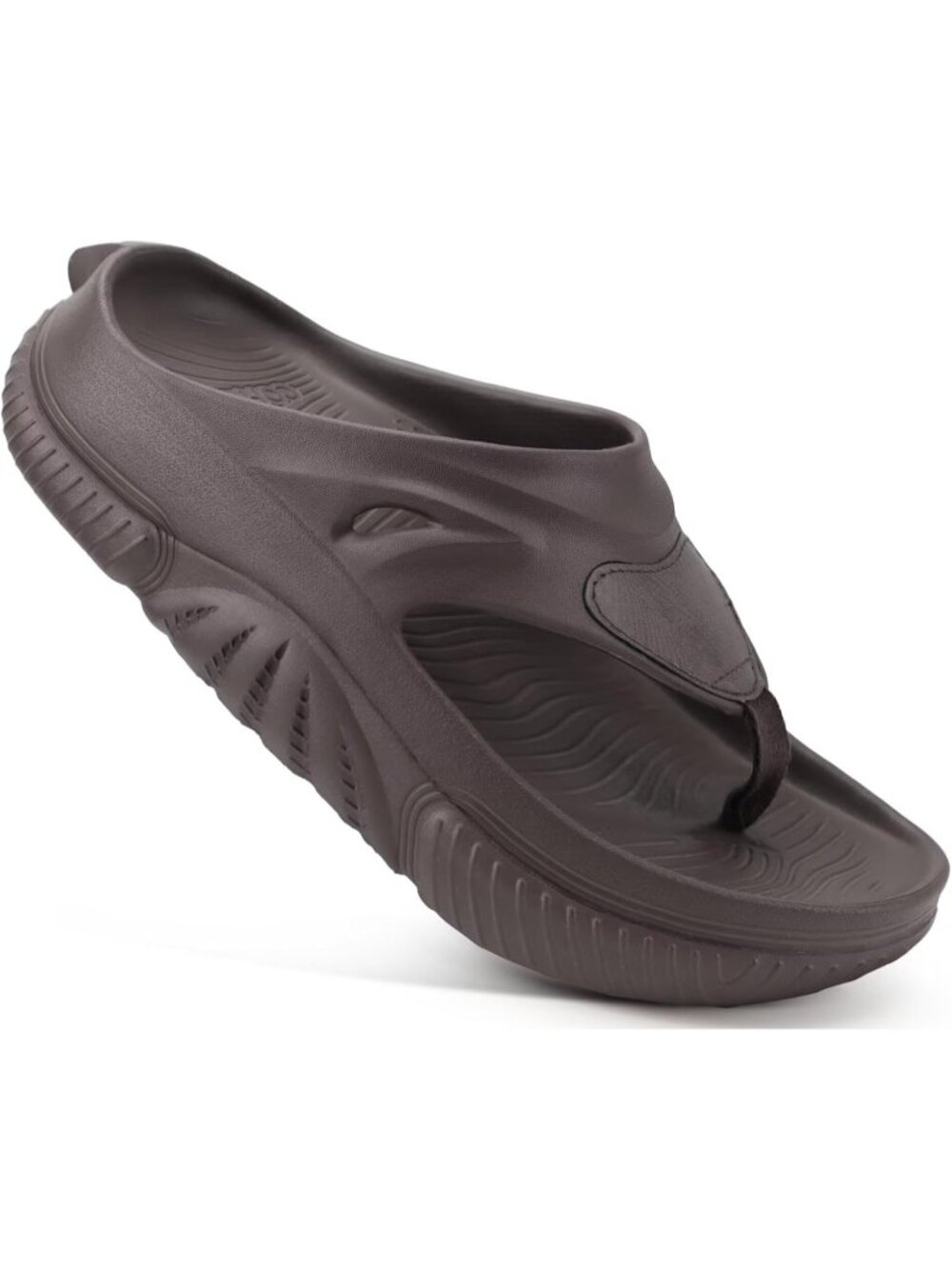 Men's Dark Brown Orthopedic Footbed Flip Flops Fabric Toe Post Beach Sandals